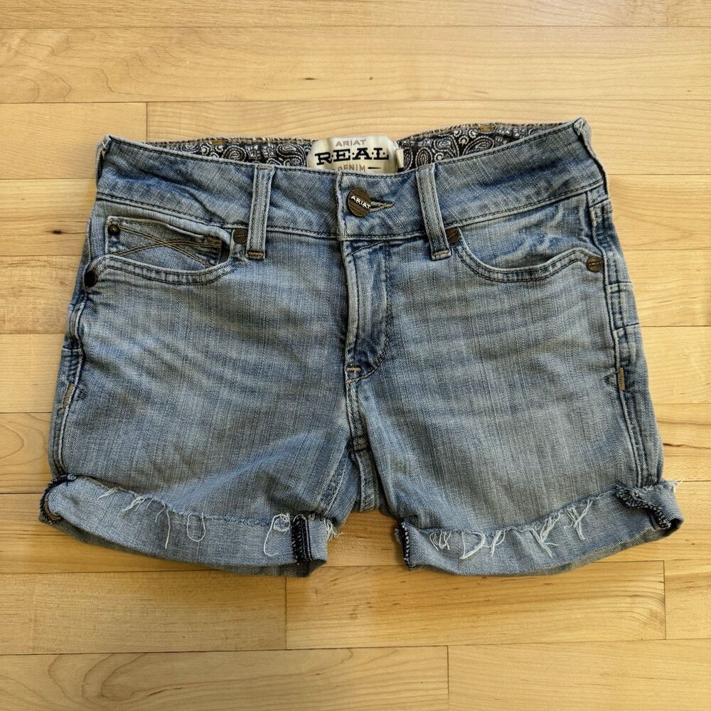 Ariat Real Denim Cut-Off Jean Shorts Womens 27R Light Mid Rise Stretch Boyfriend